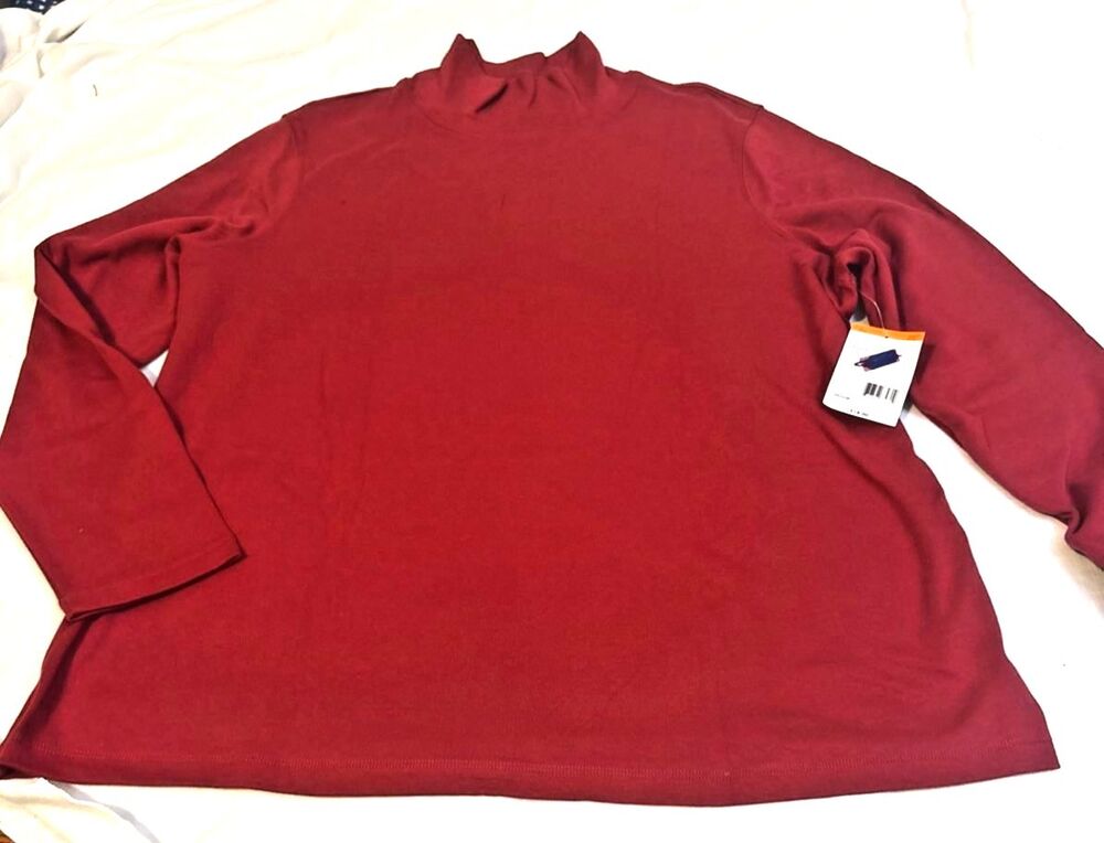 Laura Scott Womens Plus Size 20W 22W Red Mock Neck Long Sleeve Top NWT